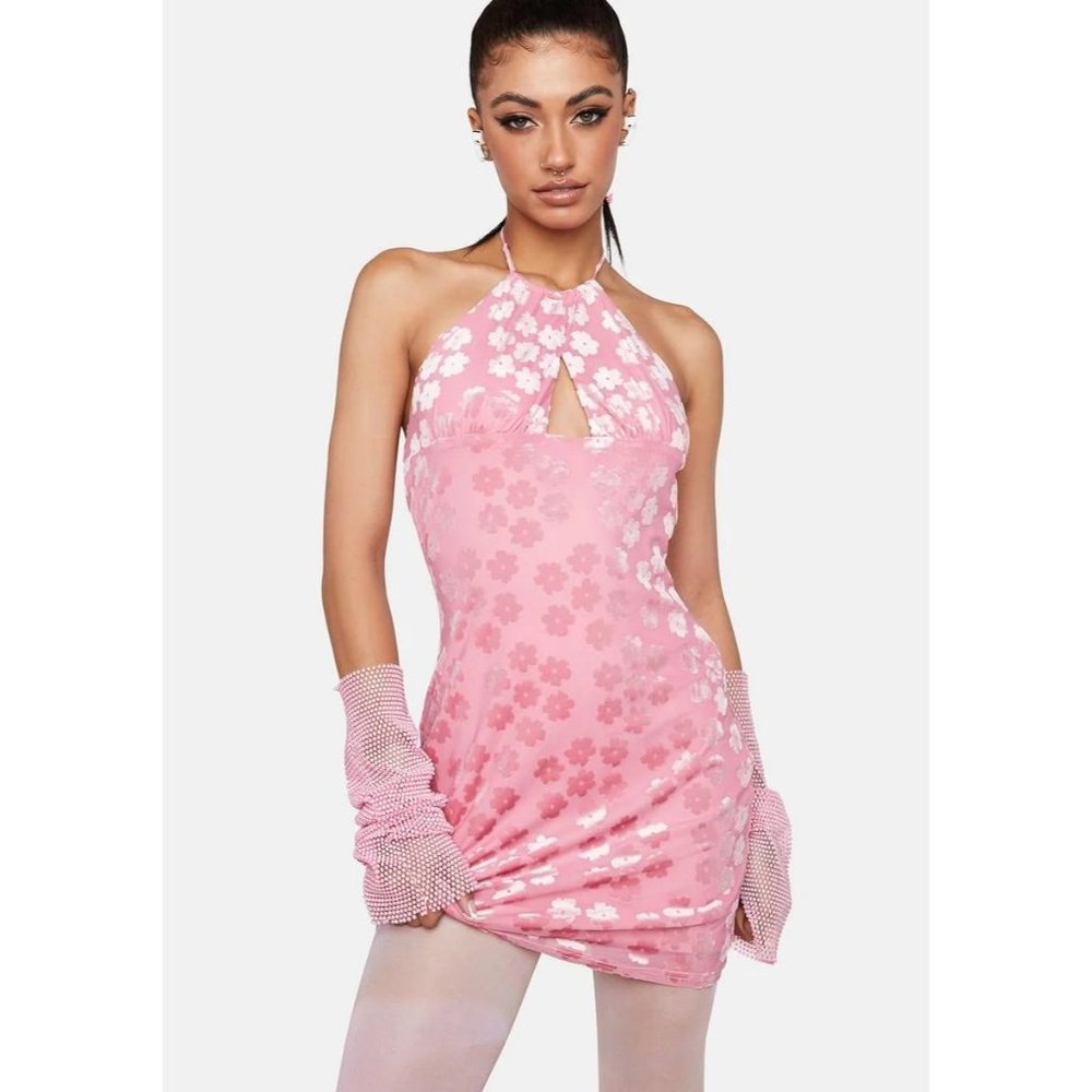 Daisy Street Pink Floral Halter Mini Dress